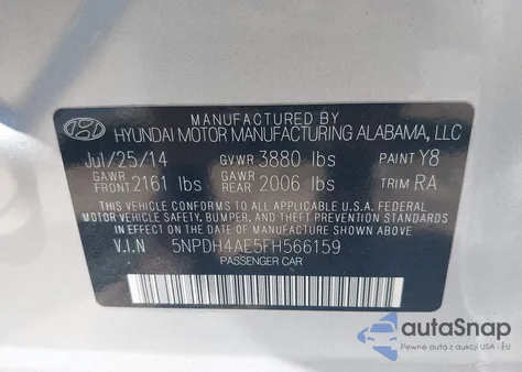 2015 Hyundai Elantra Se from USA, damaged, VIN 5NPDH4AE5FH566159